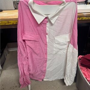 Chic Soul Pink and White Button Down Shirt